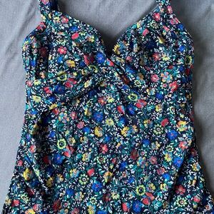Lands' End Sweetheart Wrap Underwire Tankini Top in Navy Multi Ditsy Floral